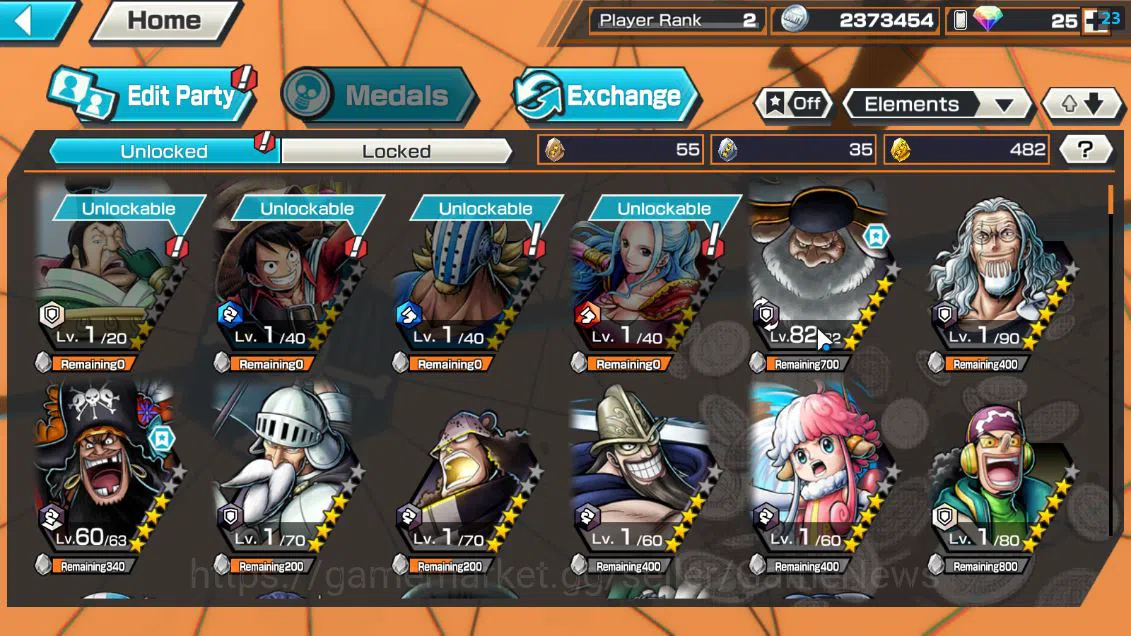 One Piece Bounty Rush Accounts Mid-Tier Global|5 EX|TFE Marshal D.Teach ,BP Kuzan,5 Elder St.Saturn,GP Gol D.roger,Daimyo 3
