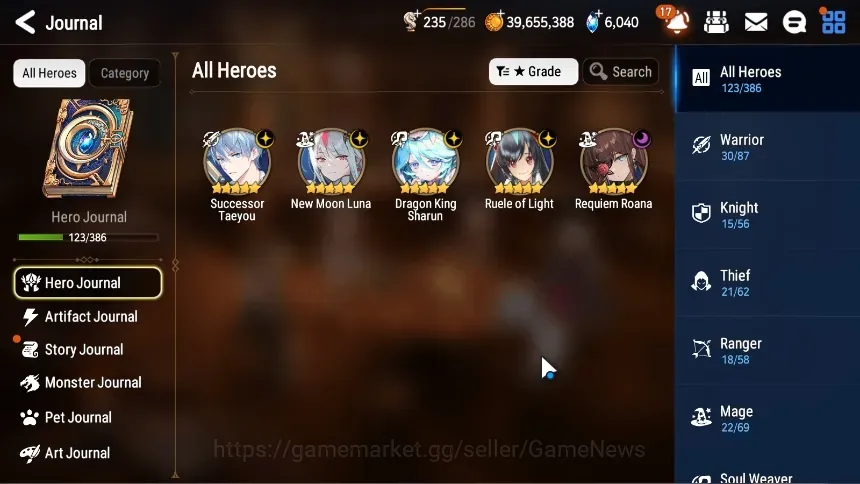 Epic Seven Accounts Limited Hero GLOBAL UnVerif|New Era|5 ML (NM Luna,R Light,R Roana,Etc)+Aram,Argent WH,Vildred,Etc|111K 1