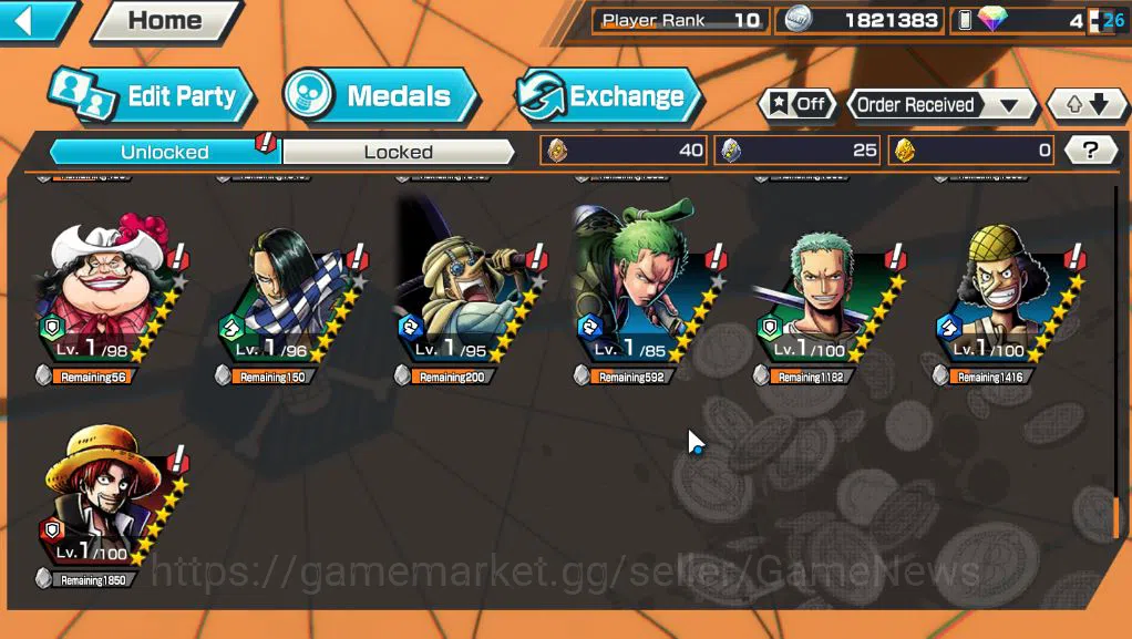 One Piece Bounty Rush Accounts Starter Global|6 EX|4Emperor Marshal D.Teach,PB Kuzan,Onigashima Zoro,5Elder Saturn,Gol 12