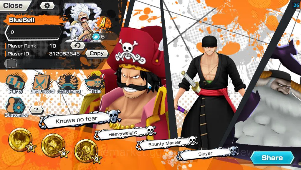 One Piece Bounty Rush Accounts Starter Global|6 EX|4Emperor Marshal D.Teach,PB Kuzan,Onigashima Zoro,5Elder Saturn,Gol 2
