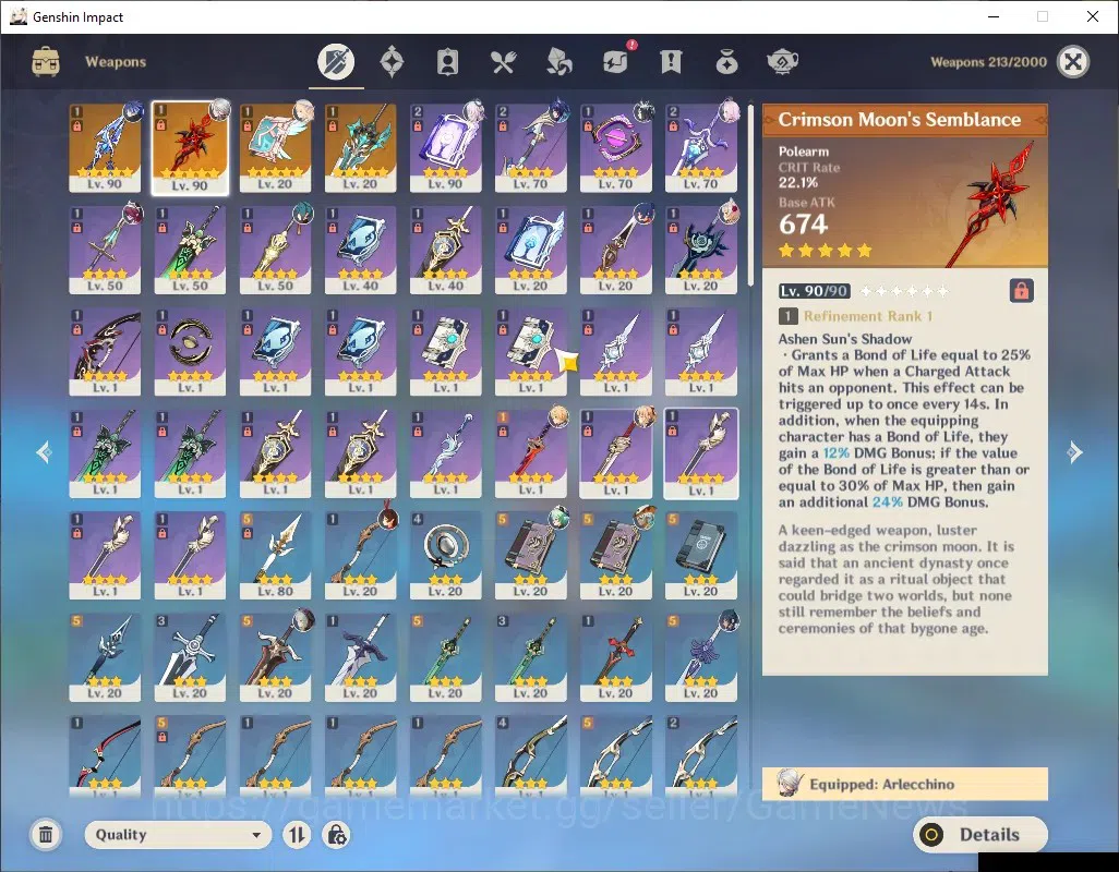 Genshin Impact Accounts ASIA|AR 55|5 Limited + 4 (*5Weapon)|[Flins,Arlecch image 13