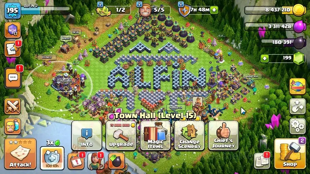 Clash of Clans Accounts High-End LV 195|TH 15-BH 10|HH 9|Limited Skin|BK 52,AQ 81,GW 41,MP 44,RC 20,DD 2|BM 21/BC 16|CN 1