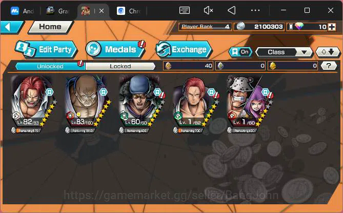 One Piece Bounty Rush Accounts GLOBAL| EX 4| PR 4|T5E Nusjuro,BP Kuzan,DD Shanks, image 5