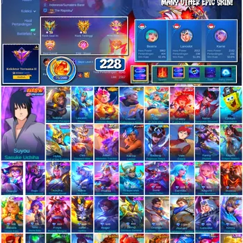 Mobile Legends: Bang Bang Accounts #4252 228 Skins | Suyou Sasuke Uchiha (Naruto) | Vale Gaara (Naruto) | Karina Leona (King