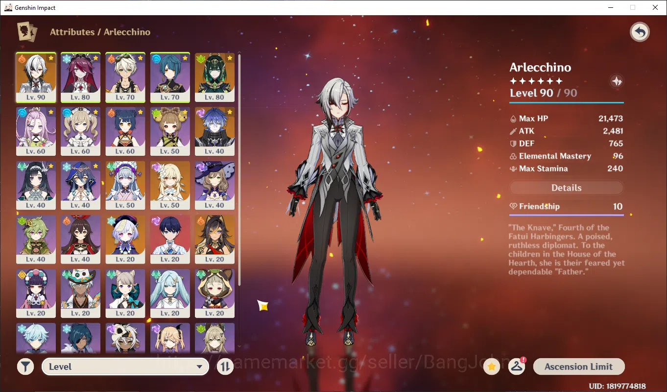 Genshin Impact Accounts ASIA | AR 54, arlechino, rossaria, bennet, xingqiu image 2