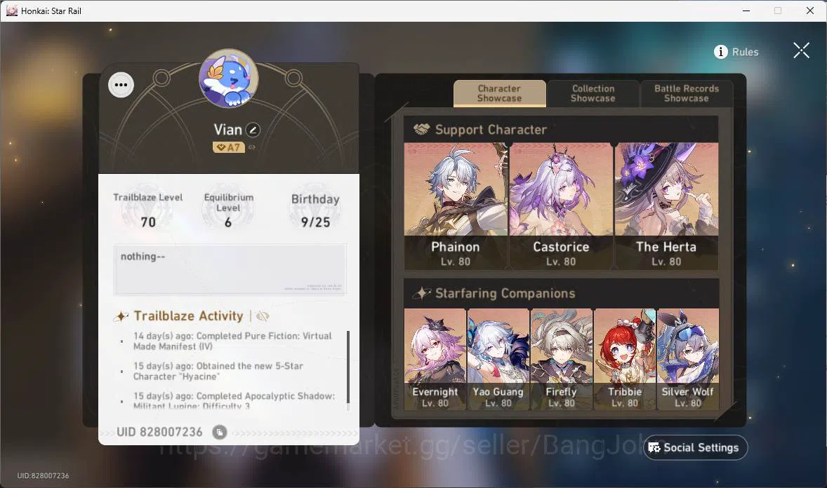 Honkai Star Rail Accounts Others ASIA|TL 70|22 Limit|9 LCsign|PremTeam Turn-break + Hypercarry Acheron|More detail Check 2