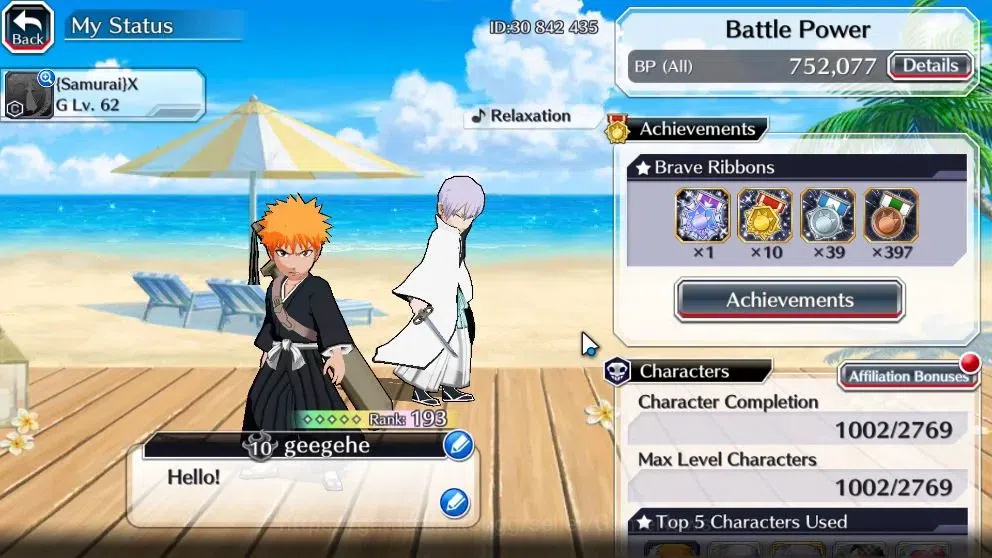Bleach: Brave Souls Accounts High-End [GLOBAL]52K Orb|Ichigo DreamTeam,New Ichigo,TYBW26 Yukio,Riruka,10th Anniv 2