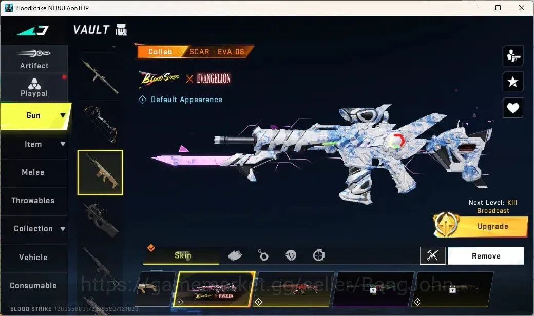 Blood Strike Accounts Collab Skin ASIA | 1 EVO: M1887-Destroyer | 2 Eva Guns | 8 Ultra Guns | 3 Collab Striker |Striker: 1 9