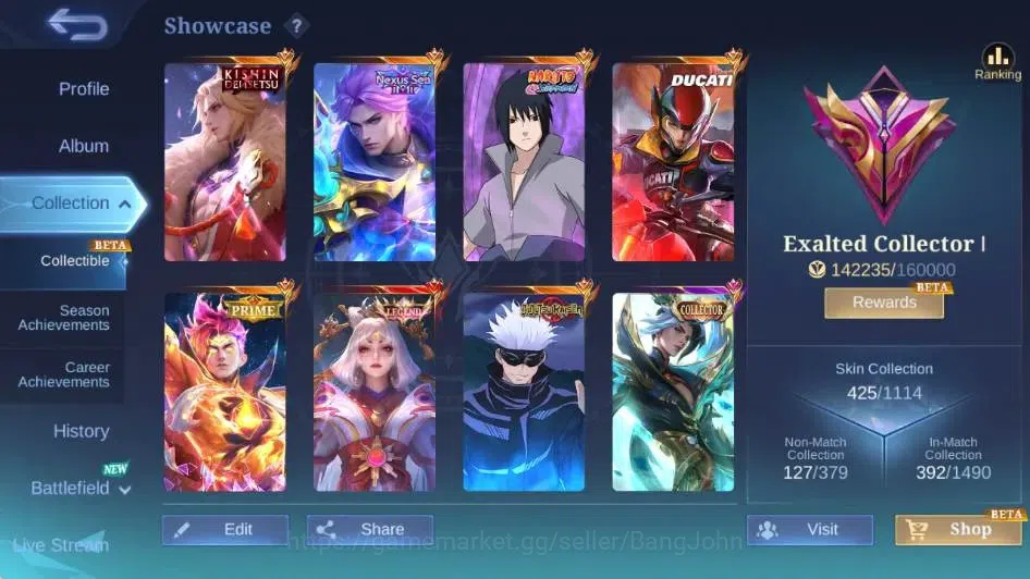 Mobile Legends: Bang Bang Accounts Global|Skin 425|Exalted|Legend Lunox,DUCATI Irithe image 2