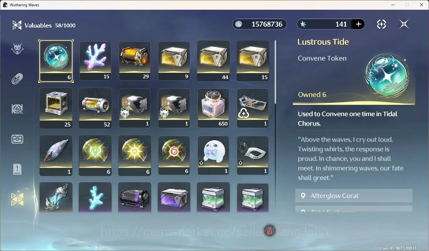 Wuthering Waves Accounts Others SEA|UL 49|Rank 5|5 Char Limited [Galbrena Rc2]+Sign,Luuk Herssen Rc3,Lucilla,Rebecca,Denia 19