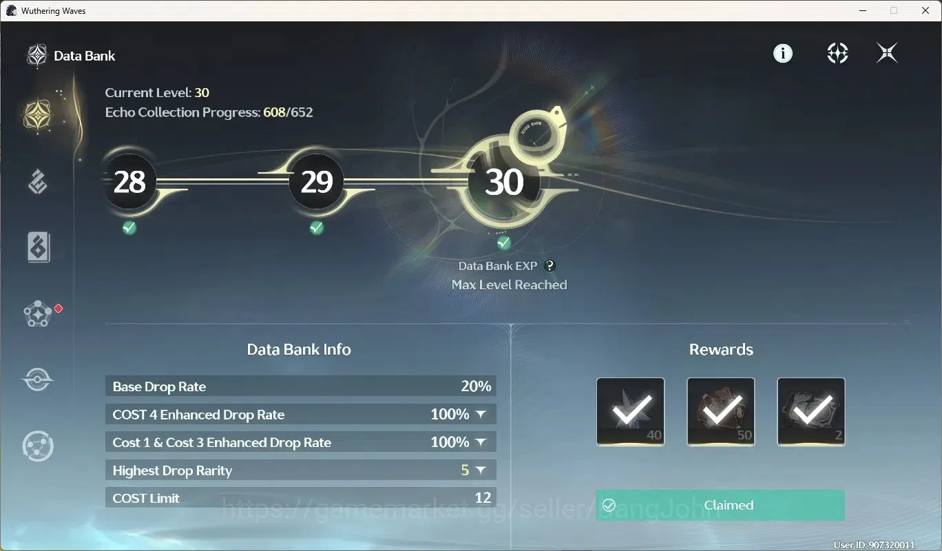 Wuthering Waves Accounts Others SEA|UL 49|Rank 5|5 Char Limited [Galbrena Rc2]+Sign,Luuk Herssen Rc3,Lucilla,Rebecca,Denia 5