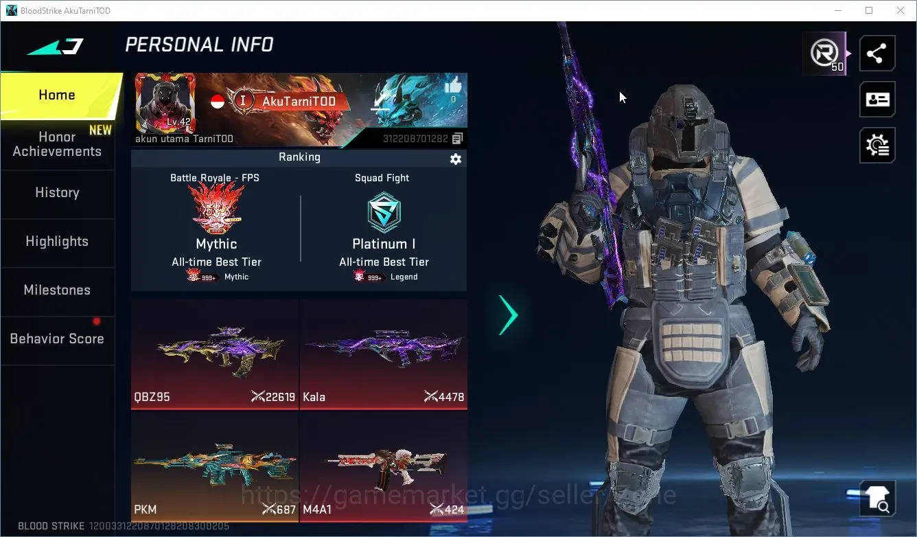 Blood Strike Accounts Collab Skin ASIA|2 ETERNAL: Kala-Whisper, QBZ95-Whisper|1 ULTRA Melee: Butterfly Knife-Synthwave|2 1