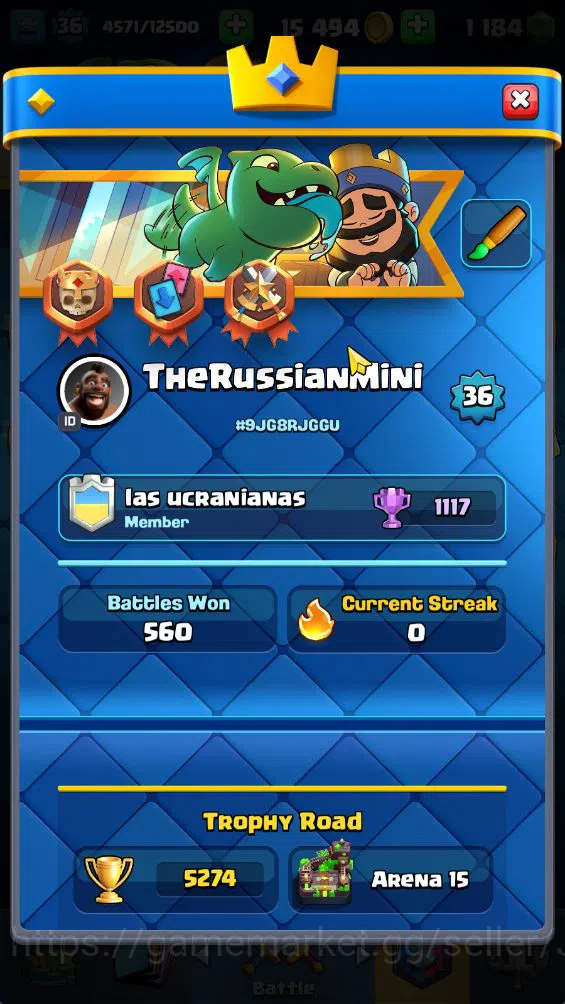 Clash Royale Accounts Midgame Lvl 36|Trophy 5274|KTL 12|Limited Skin|Card 111|0 Hero 7 EVO 0 Champ 20 Legendary 32 Epic,30 2