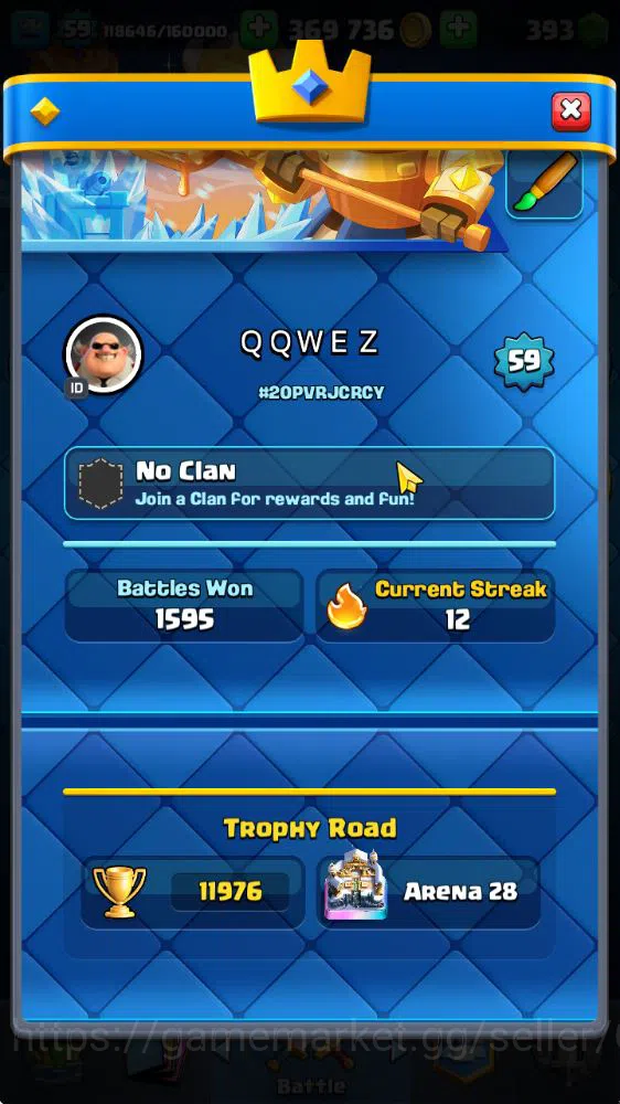 Clash Royale Accounts Midgame Lv 59|Trophy 11976|KTL 11|Limited Skin|Card 121| 3 Hero 12 EVO 8 Champ 21 Legendary 33 Epic 30 2