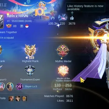 Mobile Legends: Bang Bang Accounts Collector ASIA|Hero 133|Skin 253|Renowned|Collector Layla+Natalia+Estes|Naruto