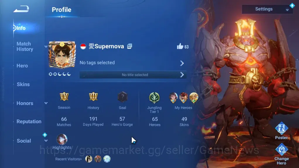 Honor of Kings Accounts Rare Skin Hero 65 Skin 49|Legend Yao,Wordly Nyi Roro Kidul,Event Hou Yi,Dr Bian,HonorPass 2