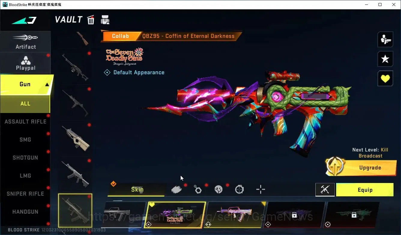 Blood Strike Accounts Collab Skin ASIA|Eternal Zero,AUG-Empyrean+Melee LightBlade|Collab EnZO-Kraken,TOKREV JACK,FN2000,7DS 14