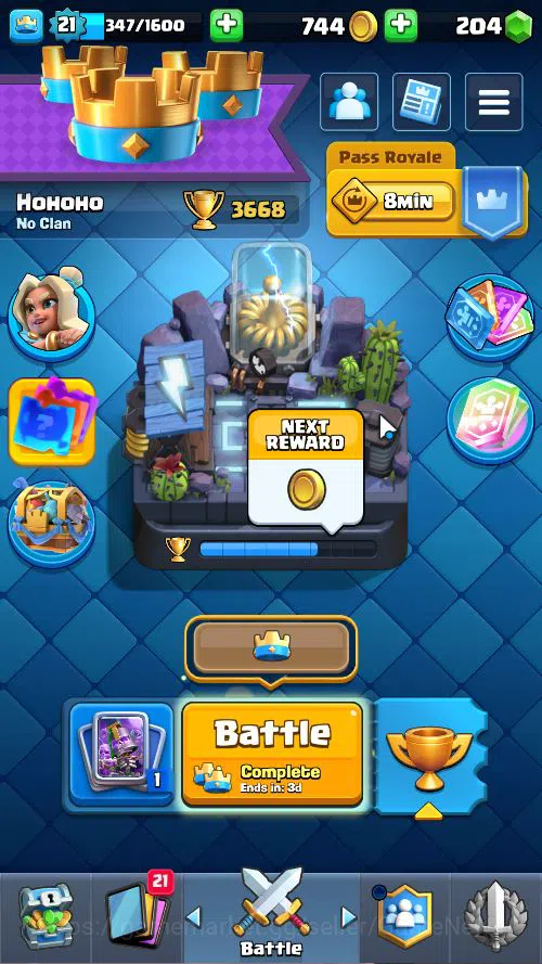 Lv 21|Trophy 3668|KTL 8|Limited Skin|Total Card 62| 1 HERO 2 EVO 1 Legendary 15 Epic 21 Rare 25 Common|Take Email(CR1636) Clash Royale Midgame Lv 21|Trophy 3668|KTL 8|Limited Skin|Total Card 62 image 1