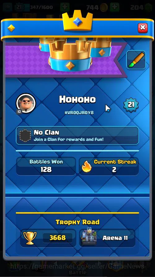 Clash Royale Accounts Midgame Lv 21|Trophy 3668|KTL 8|Limited Skin|Total Card 62| 1 HERO 2 EVO 1 Legendary 15 Epic 21 Rare 2