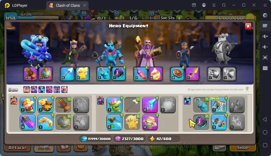 Clash of Clans Accounts High-End Global |TH 15-BH 7|LVL104|BK65,AQ66,MP34,GW40,RC4|BM7|2 Legend skin & 1 Gold|Gem 10
