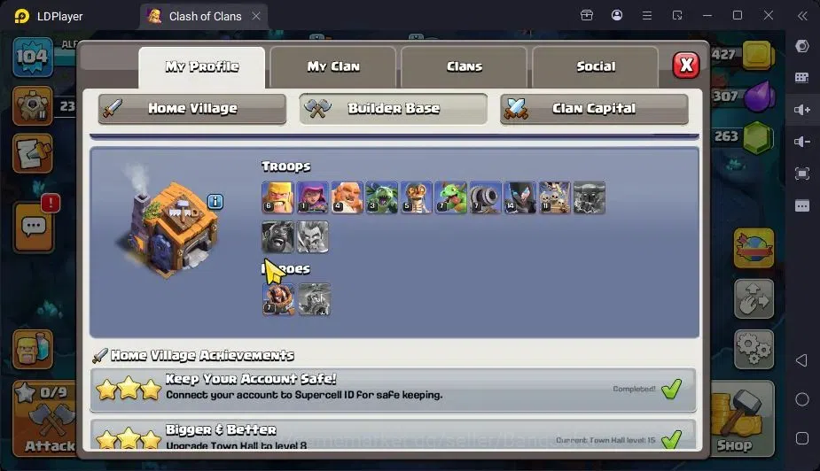 Clash of Clans Accounts High-End Global |TH 15-BH 7|LVL104|BK65,AQ66,MP34,GW40,RC4|BM7|2 Legend skin & 1 Gold|Gem 15