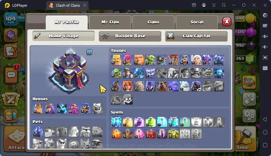 Clash of Clans Accounts High-End Global |TH 15-BH 7|LVL104|BK65,AQ66,MP34,GW40,RC4|BM7|2 Legend skin & 1 Gold|Gem 3