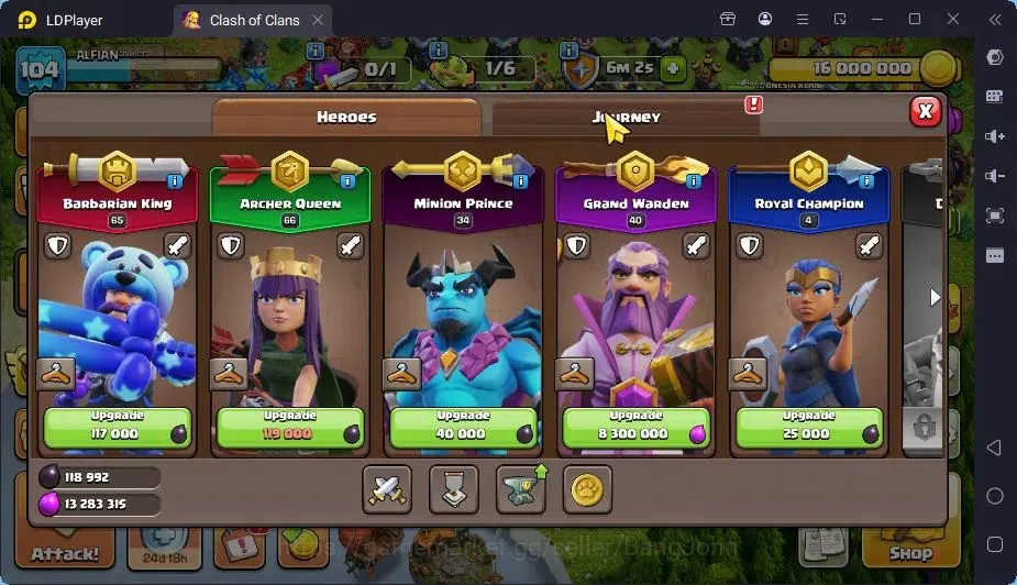 Clash of Clans Accounts High-End Global |TH 15-BH 7|LVL104|BK65,AQ66,MP34,GW40,RC4|BM7|2 Legend skin & 1 Gold|Gem 8