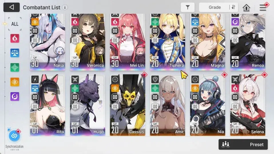 Chaos Zero Nightmare Accounts GLOBAL Lv 36|8 SSR [Rita,Thipera,Narja+Sign,Mei Lin,Veronica,Hugo,Etc]|10 SR [BerylM2,NiaM4]|2 3