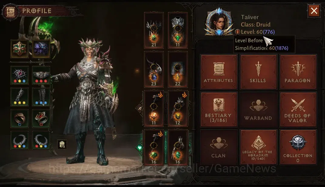 Diablo Immortal Accounts SA-Oza|CS ON|Lv60(776)|Druid|CR 41K|Reso 420|Parag image 3
