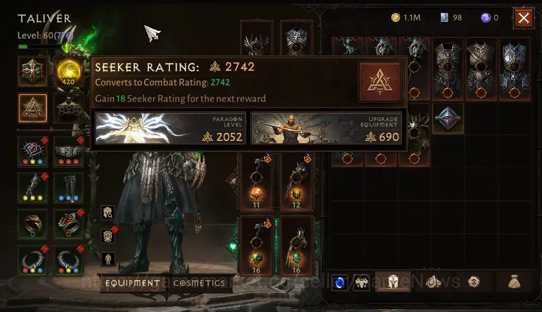 Diablo Immortal Accounts SA-Oza|CS ON|Lv60(776)|Druid|CR 41K|Reso 420|Parag image 5
