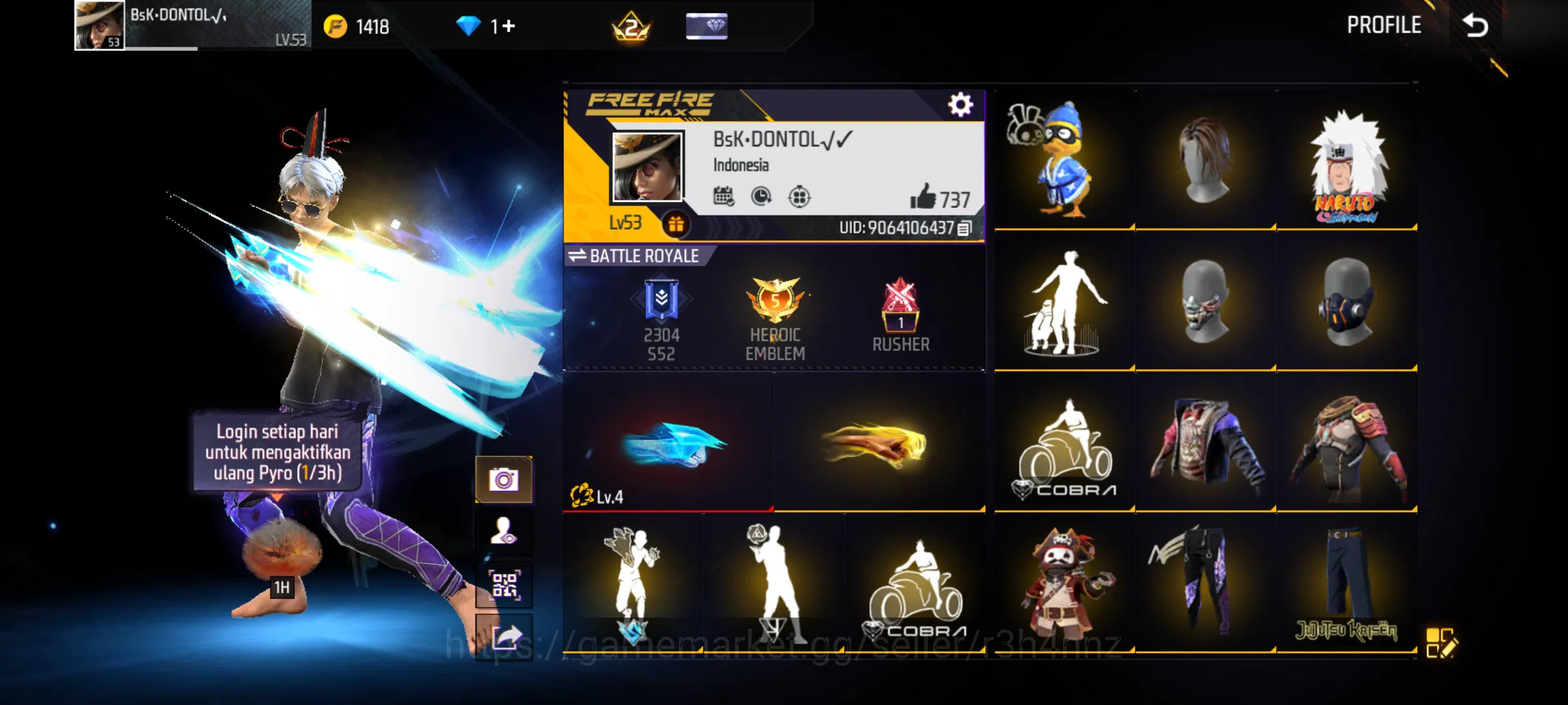 Free Fire Accounts INDONESIA - AKUN FF MURAH BERKUALITAS - EMOT 2 JUTA - BERGARANSI 1
