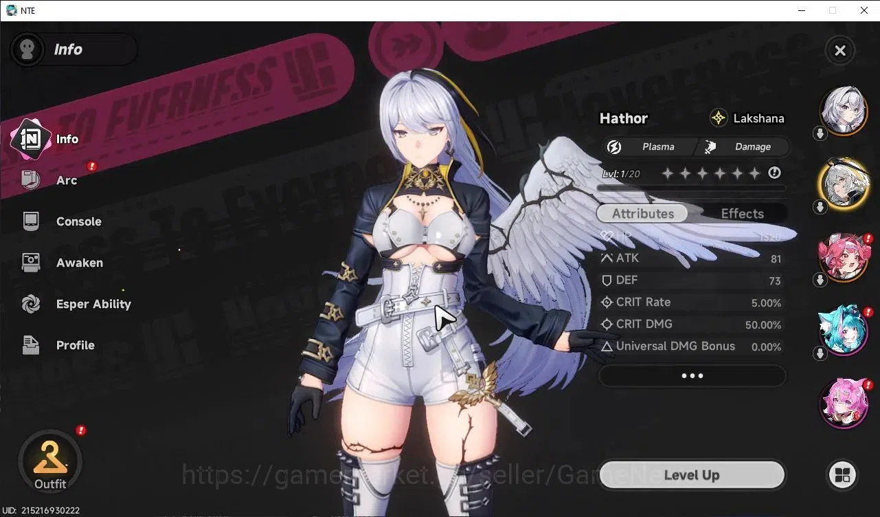 Neverness to Everness Accounts Global NA |HL 3| 2 SSR Nanally+Skin, Hathor +1 S-C image 2