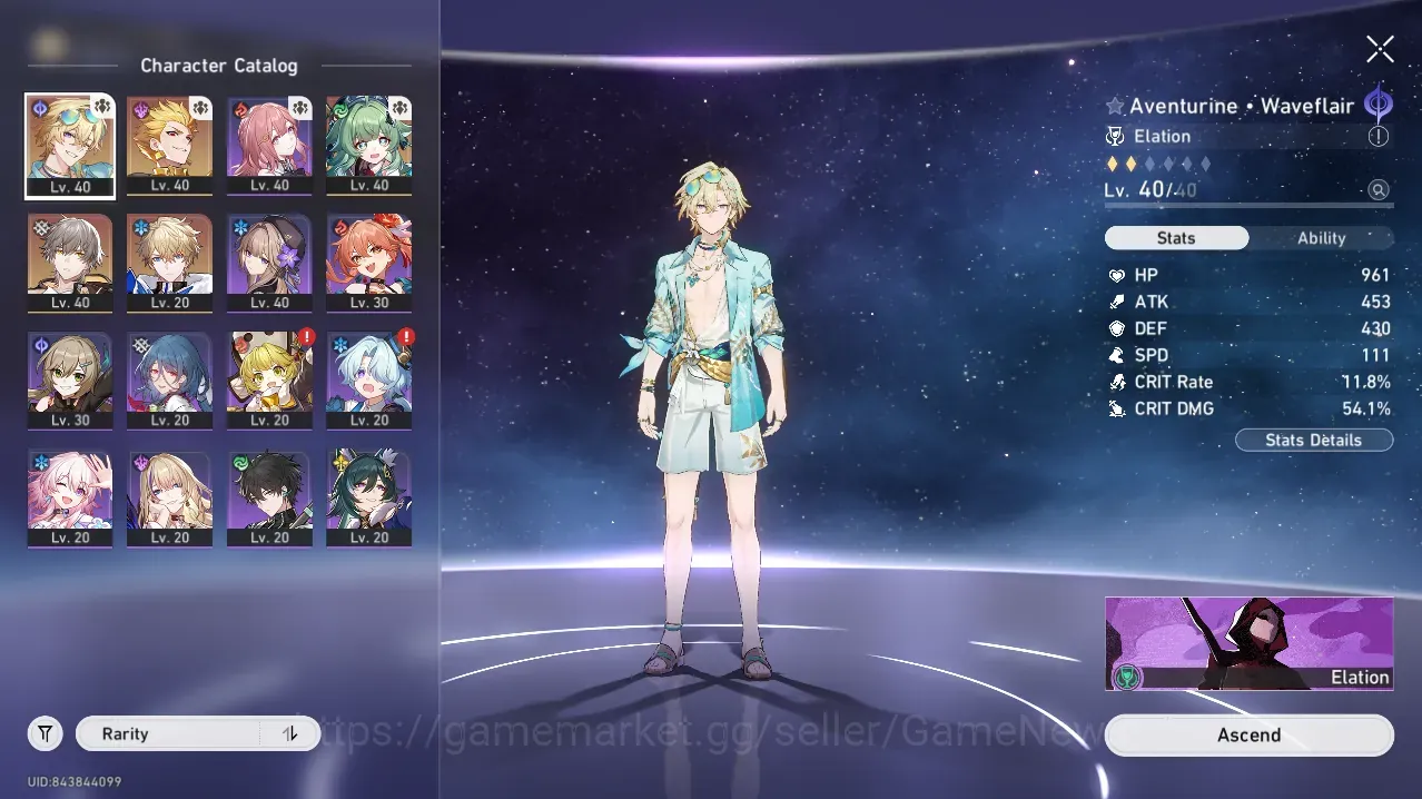 Honkai Star Rail Accounts Others Asia |TL 30|3 Limited (Aventurine Waveflair, Gilgamesh, Huohuo) +Std Gepard|Jariolo VI|Male 1