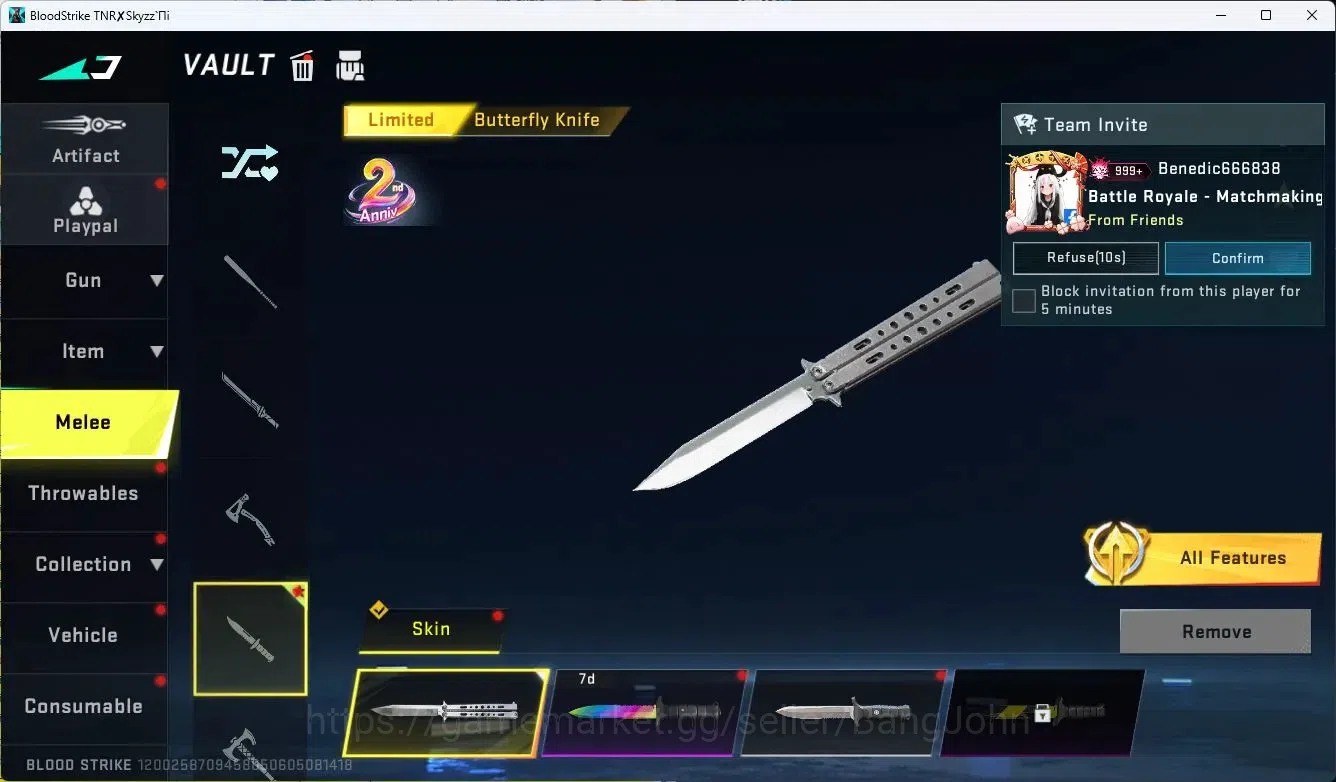 Blood Strike Accounts ASIA |LIMITED=BUTTERFLY KNIFE,AR97|COLLAB=QBZ95,KA image 4