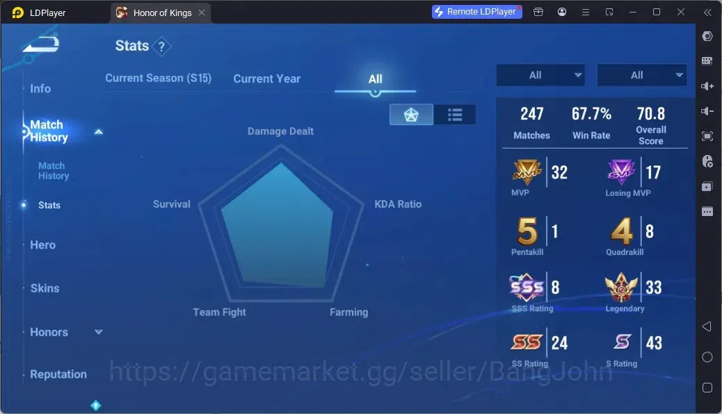 Honor of Kings Accounts Rare Skin Global |112H 95S| 3 Legend | Gm Gan&Mo | 1 AOT| 1 LOM | 15 Epic | 3 Event Exclusive | 1 2