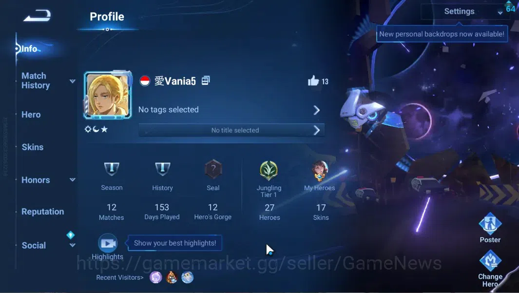 Honor of Kings Accounts Hero 27 Skin 17|Starter with Legend Skin(De Renjie image 2