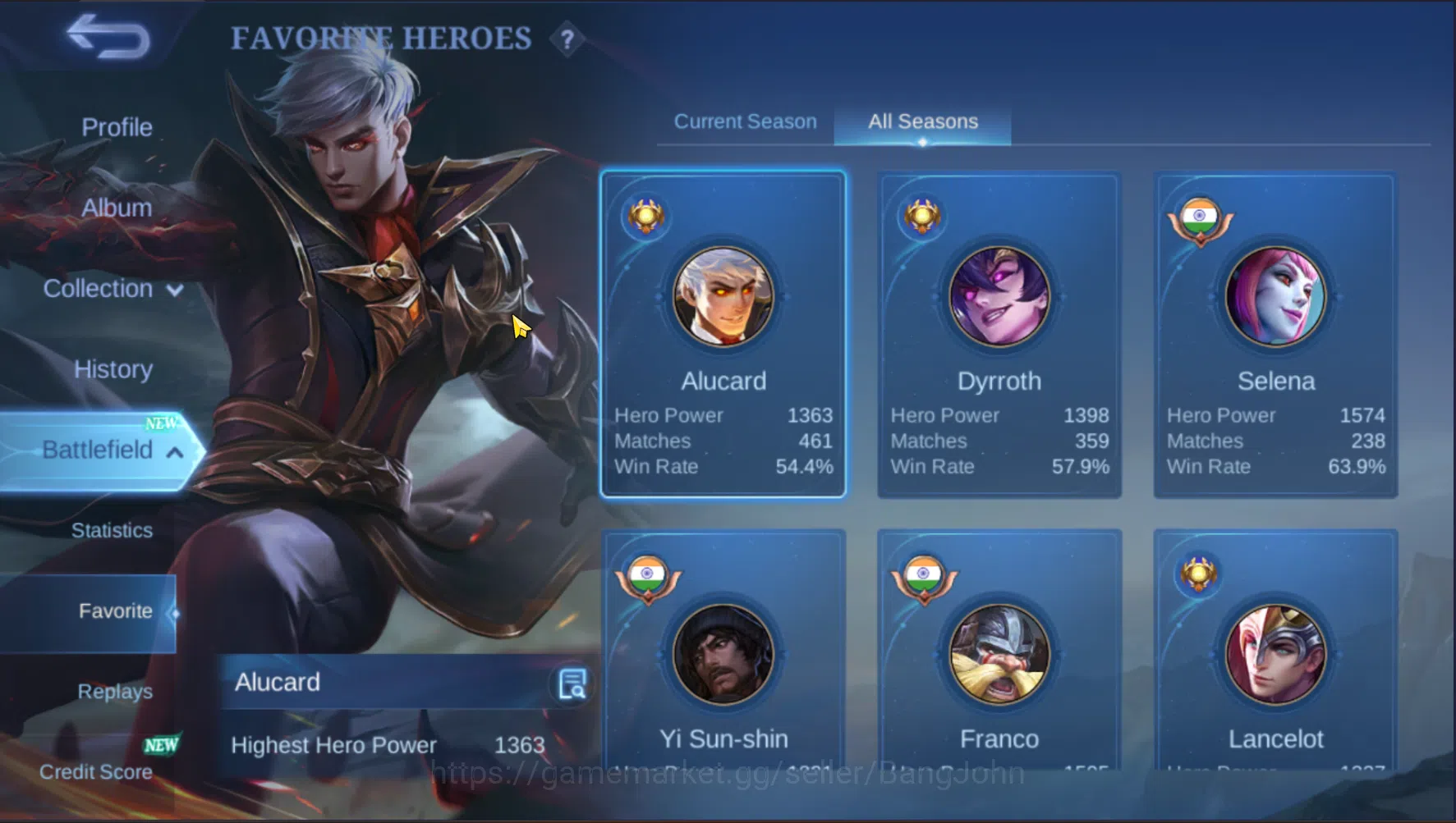 Mobile Legends: Bang Bang Accounts Others "Hero 105 | Skin 143 | Emblem All max | KOF Karina | LuckyBox Saber | Epic 3