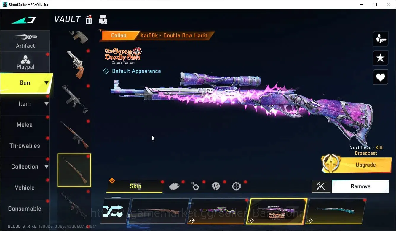 Blood Strike Accounts Collab Skin ASIA|1 ETERNAL:OBZ95-Whisper|6 Collab[7DS/EVA/TR]|5 Limit|12 Ultra Guns|Butterfly 15