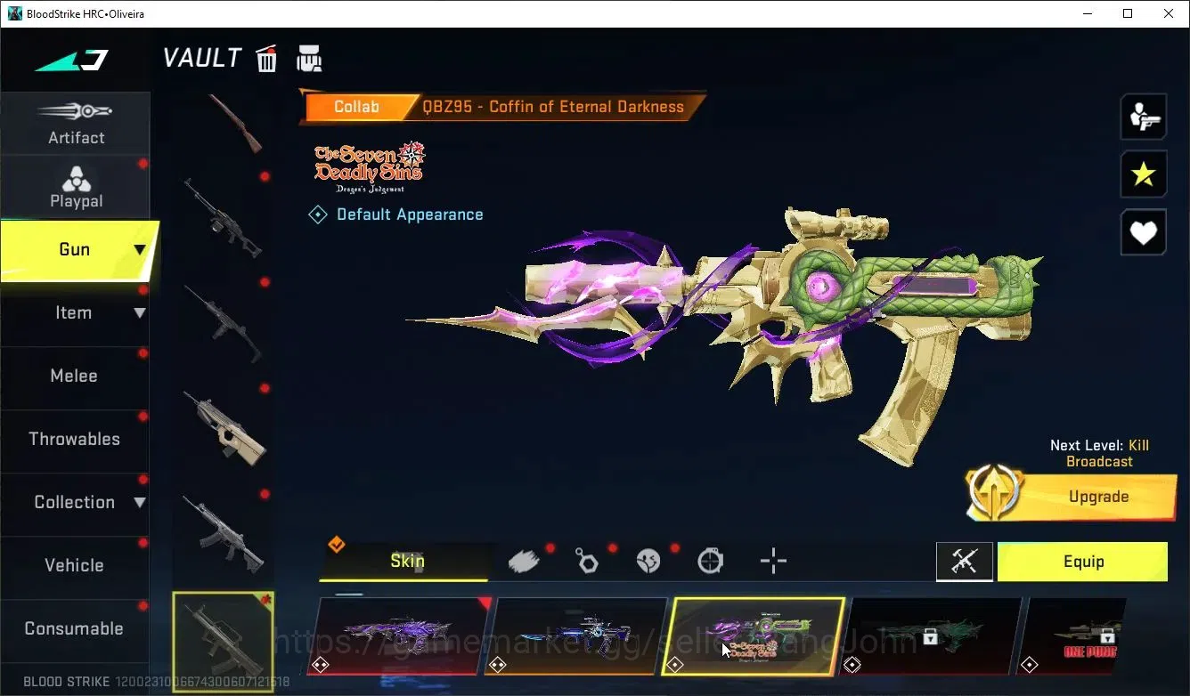 Blood Strike Accounts Collab Skin ASIA|1 ETERNAL:OBZ95-Whisper|6 Collab[7DS/EVA/TR]|5 Limit|12 Ultra Guns|Butterfly 20