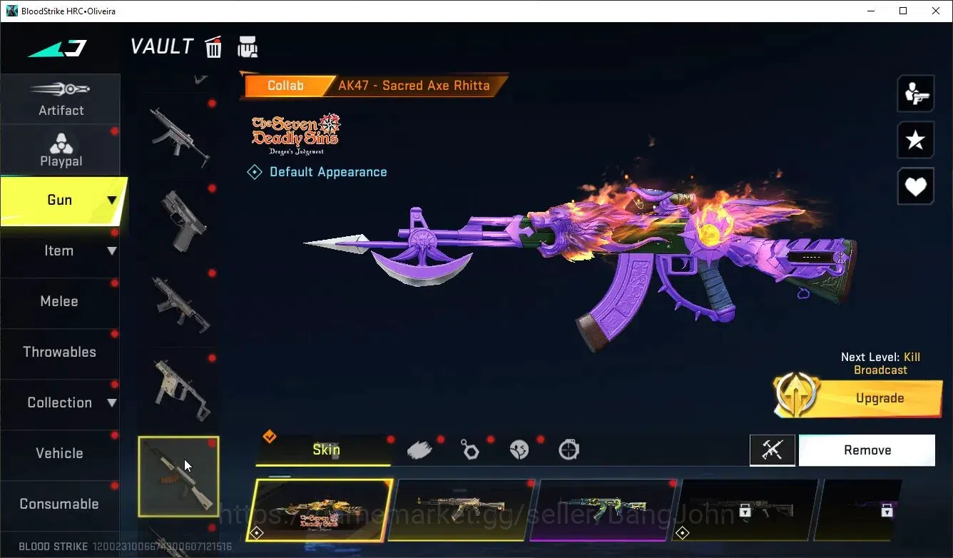 Blood Strike Accounts Collab Skin ASIA|1 ETERNAL:OBZ95-Whisper|6 Collab[7DS/EVA/TR]|5 Limit|12 Ultra Guns|Butterfly 7