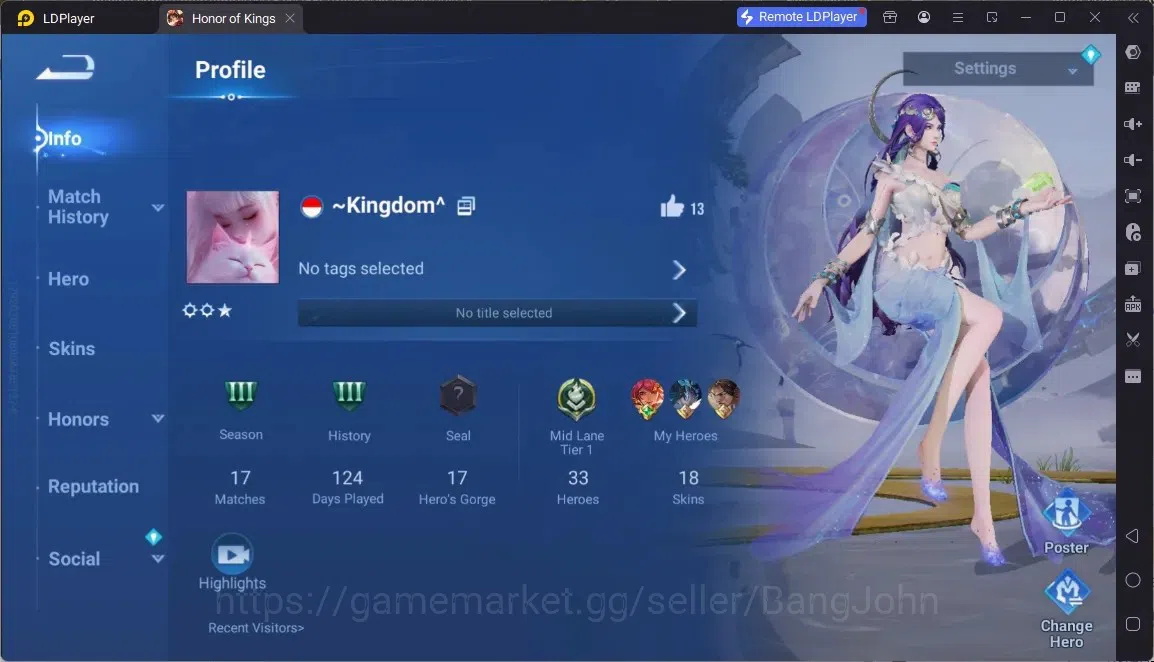 Honor of Kings Accounts Rare Skin Global | 33H 18S |KIC Luna|Legend Angela|2 Event Exclusive|HonorPass meng Ya|More 1