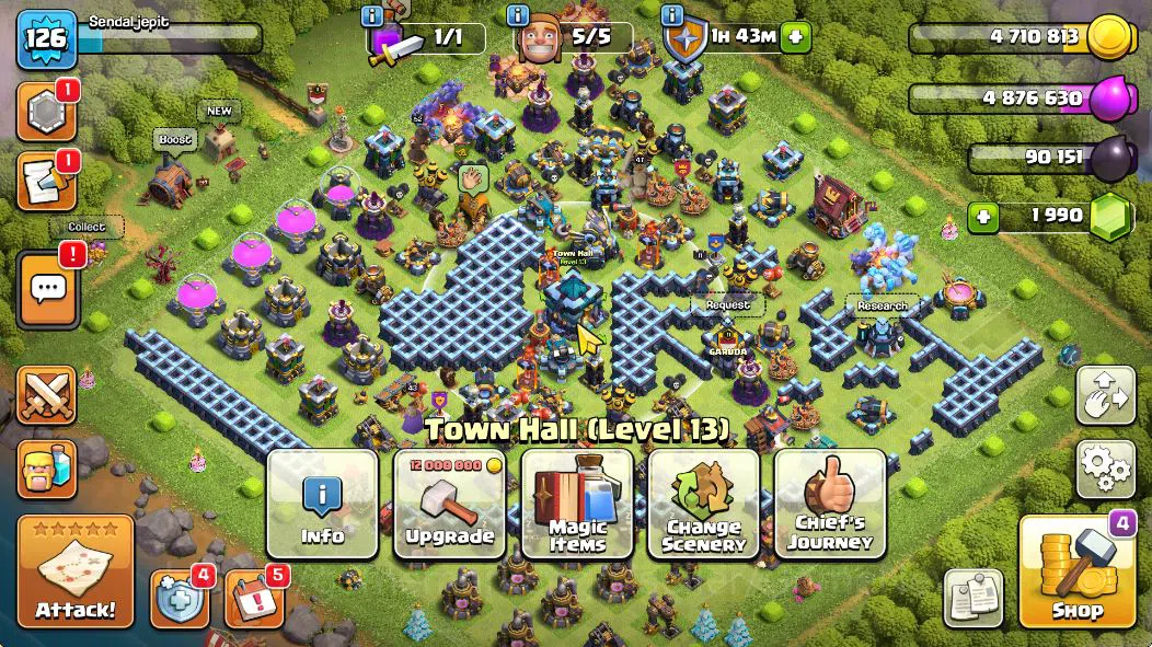 Clash of Clans Mid-Tier TH 13 - BH 8|LV 126|HH 7|BK 47,AQ 52,GW 43,MP 40,R image 1