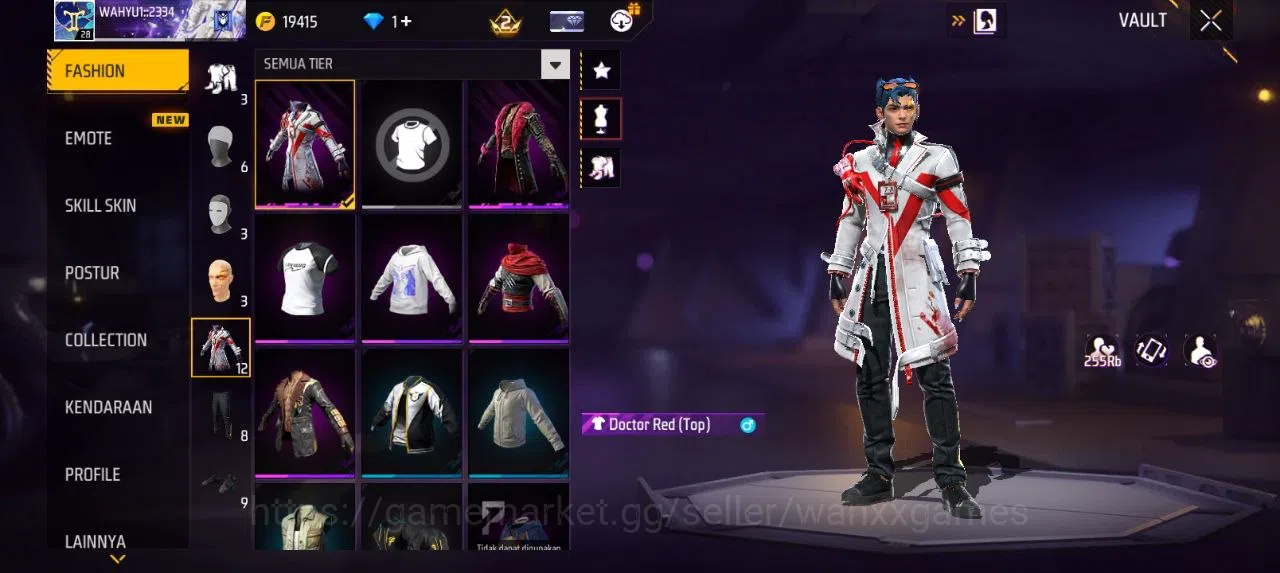 Free Fire Accounts Indonesia | SG GOLDEN GLARE VAULT 12 EMOTE 3 KATANA LOBY 1 TAS 6 WEAPON 18 | W067 2