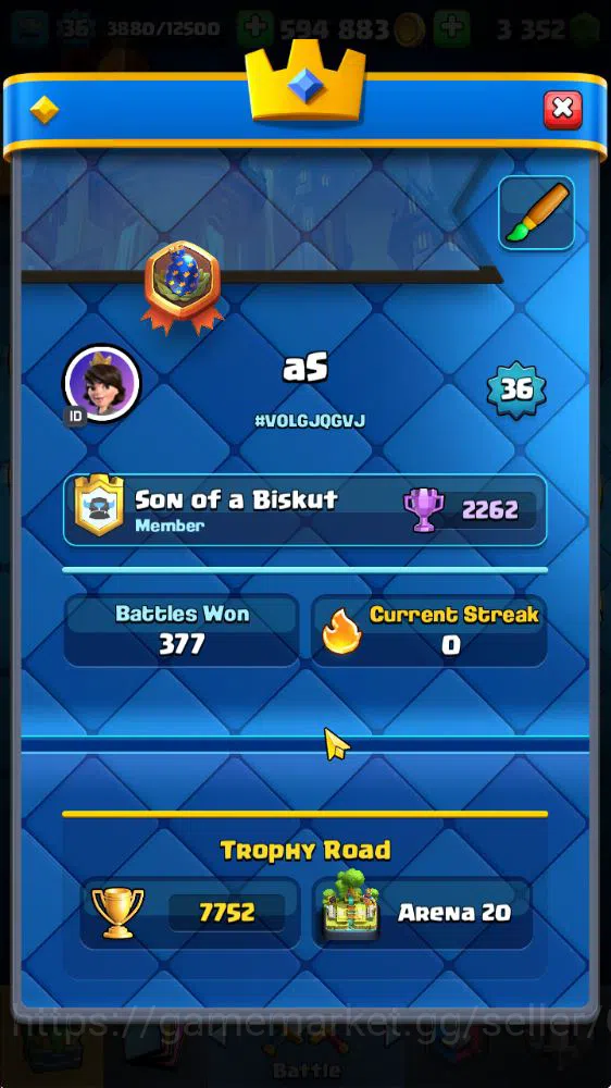 Clash Royale Accounts Midgame Lvl 36|Trophy 7752|KTL 12|Limit Skin|Card 119|1 Hero 8 EVO 6 Champ 21 Legendary 33 Epic,30 2
