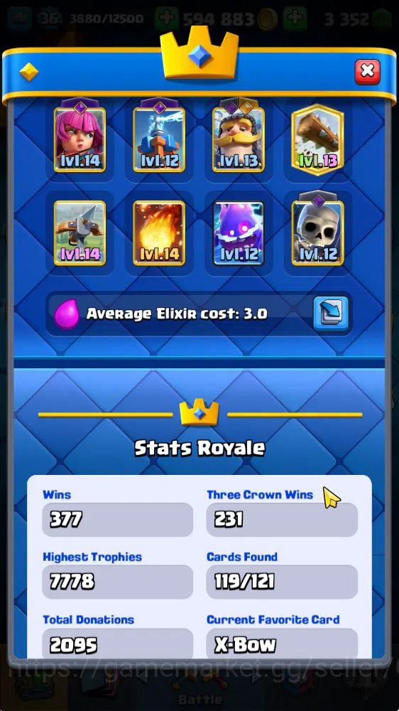 Clash Royale Accounts Midgame Lvl 36|Trophy 7752|KTL 12|Limit Skin|Card 119|1 Hero 8 EVO 6 Champ 21 Legendary 33 Epic,30 3