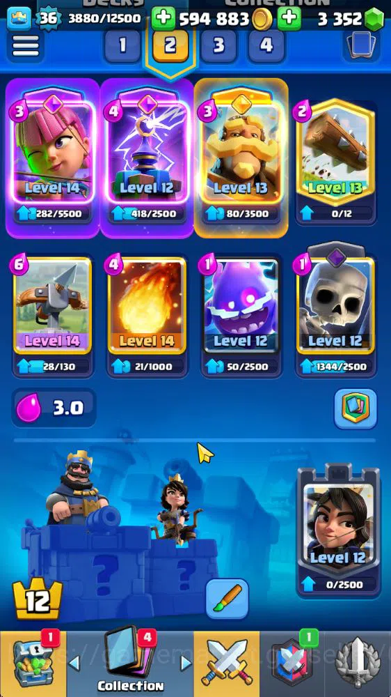 Clash Royale Accounts Midgame Lvl 36|Trophy 7752|KTL 12|Limit Skin|Card 119|1 Hero 8 EVO 6 Champ 21 Legendary 33 Epic,30 4