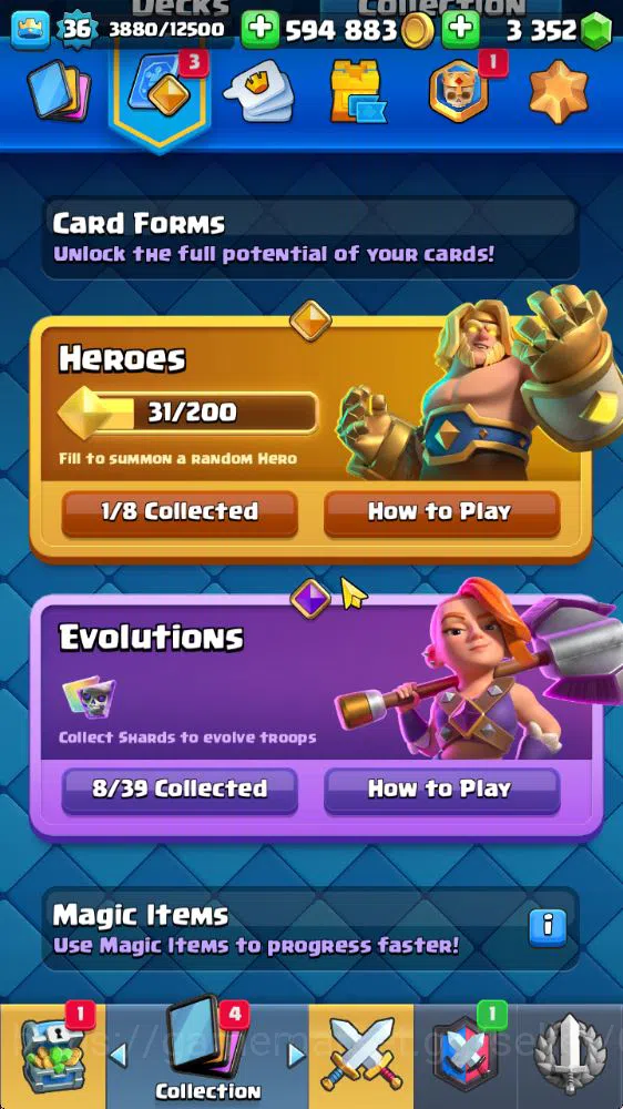 Clash Royale Accounts Midgame Lvl 36|Trophy 7752|KTL 12|Limit Skin|Card 119|1 Hero 8 EVO 6 Champ 21 Legendary 33 Epic,30 5