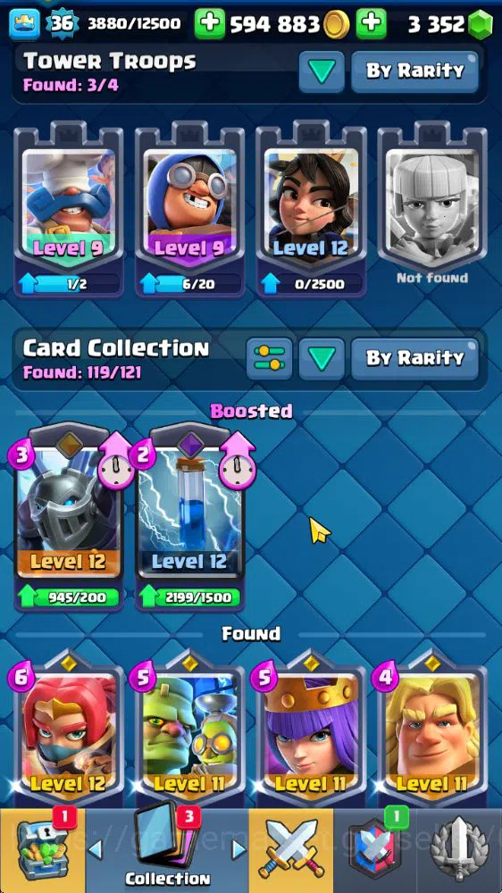 Clash Royale Accounts Midgame Lvl 36|Trophy 7752|KTL 12|Limit Skin|Card 119|1 Hero 8 EVO 6 Champ 21 Legendary 33 Epic,30 12