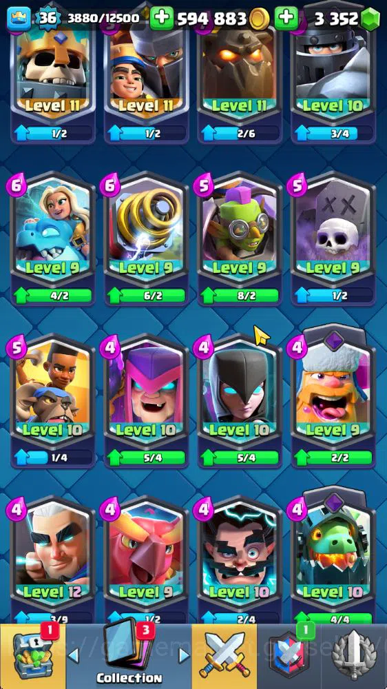 Clash Royale Accounts Midgame Lvl 36|Trophy 7752|KTL 12|Limit Skin|Card 119|1 Hero 8 EVO 6 Champ 21 Legendary 33 Epic,30 13