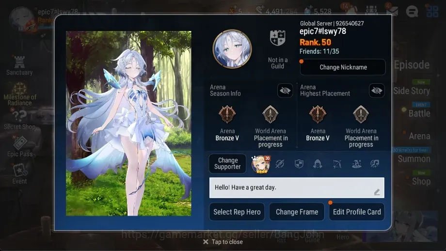 Epic Seven Accounts High-End Global Unverif | 6 ML (SOTD Diane,Lisette,MOTS Iseria,C Pavel,Etc.)|PoH+Bless ON|SS 5.5K|Stigma 1